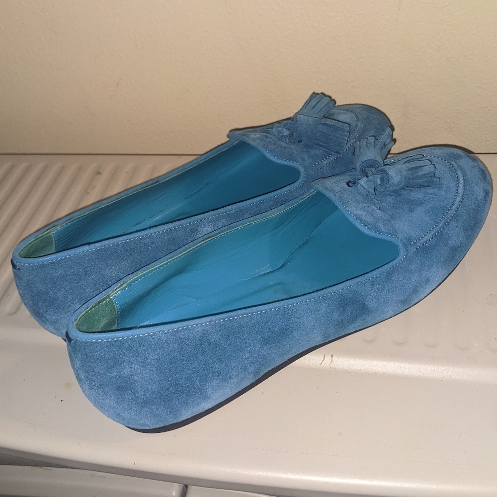 Charles Philip Milan Turquoise Blue Suede Tassel Loafers size 8.5​​ - Picture 8 of 15